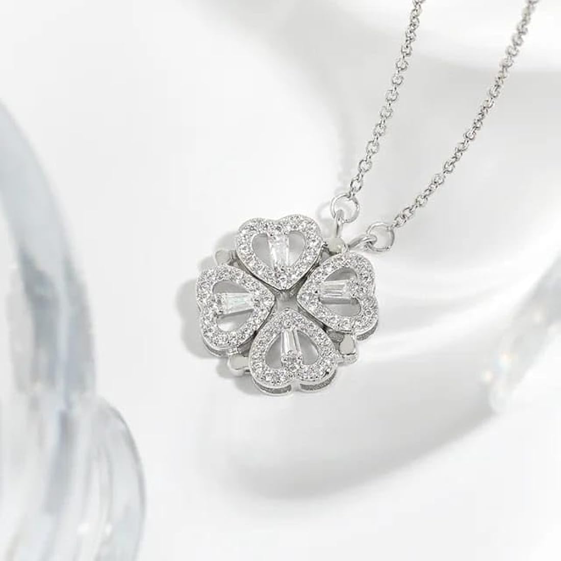 Magnetic Silver Flower Pendent  - قلادة زهرة فضية مغناطيسية